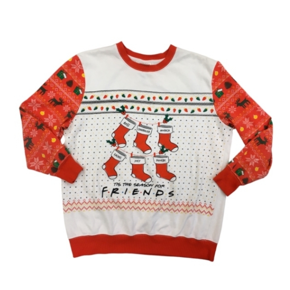 FRIENDS TV Show Ugly Christmas Sweatshirt Women's Size XS Stockings Pullover